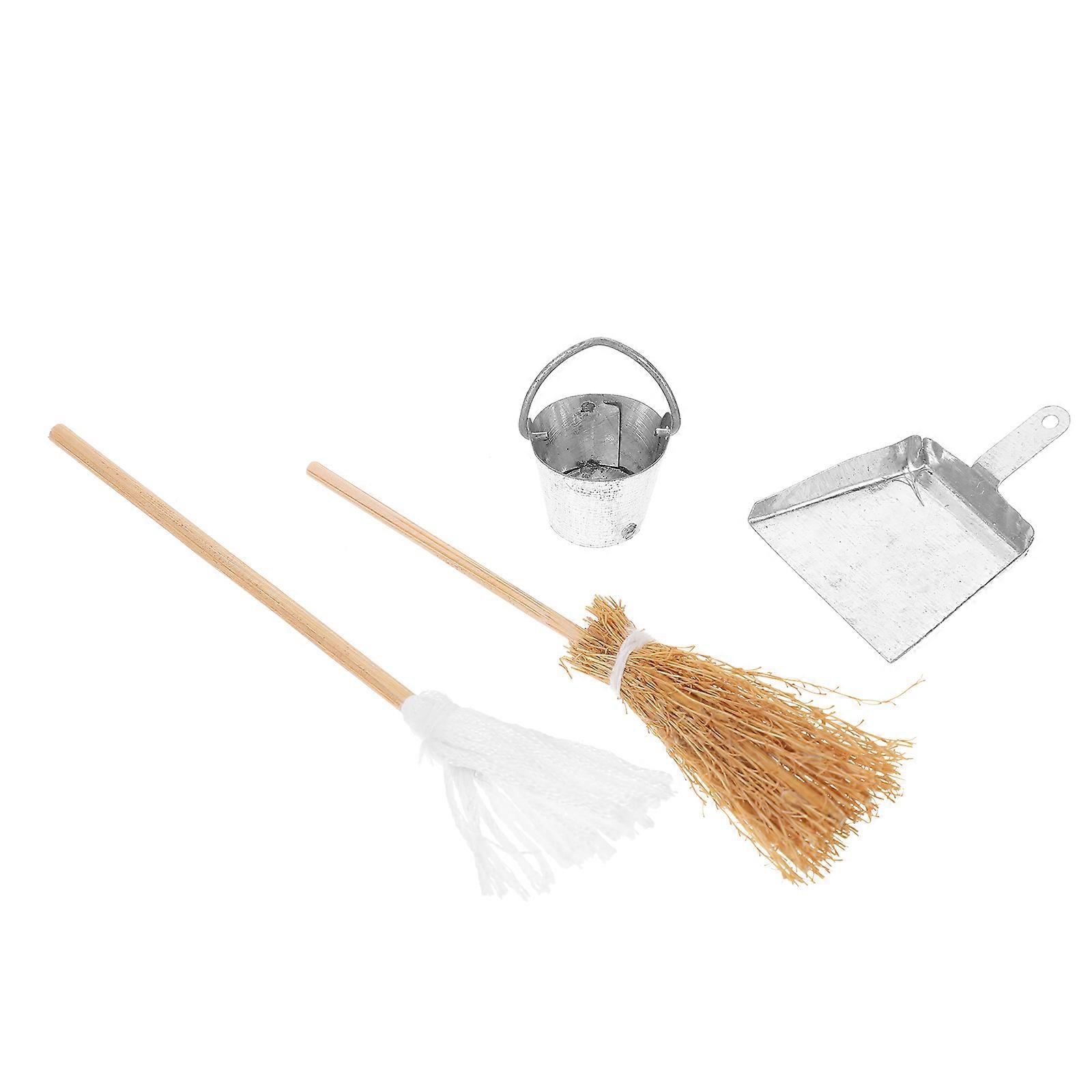 Halloween Themed Decoration Mini House Decor Featuring Miniature Broom Dustpan Bucket Mop Assorted Color 3 Sets