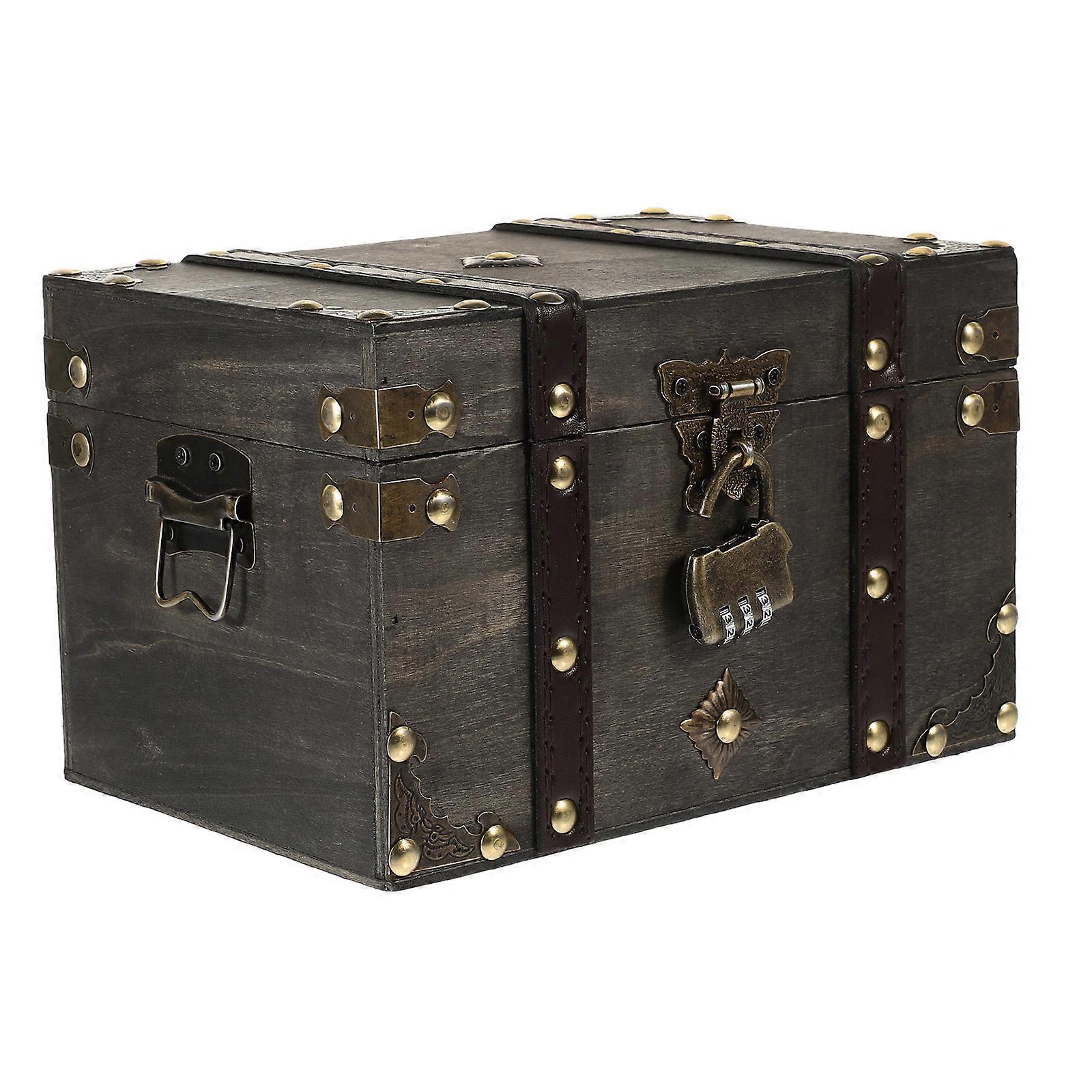 Pirate Treasure Chest Shape Wooden Storage Box With Lock Large Capacity Multi-functional Storage 3Pcs
