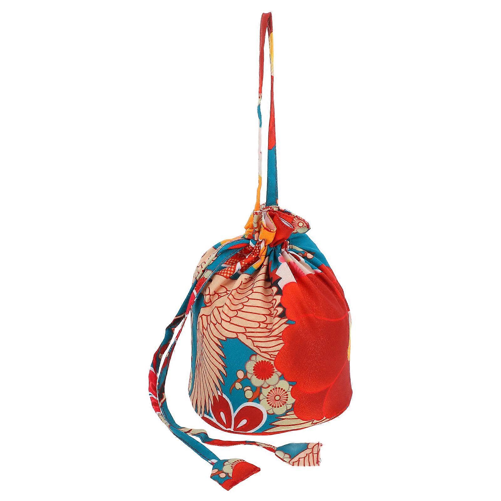 Japanese Style Portable Coin Purse for 3Pcs Drawstring Bag Camellia Crane