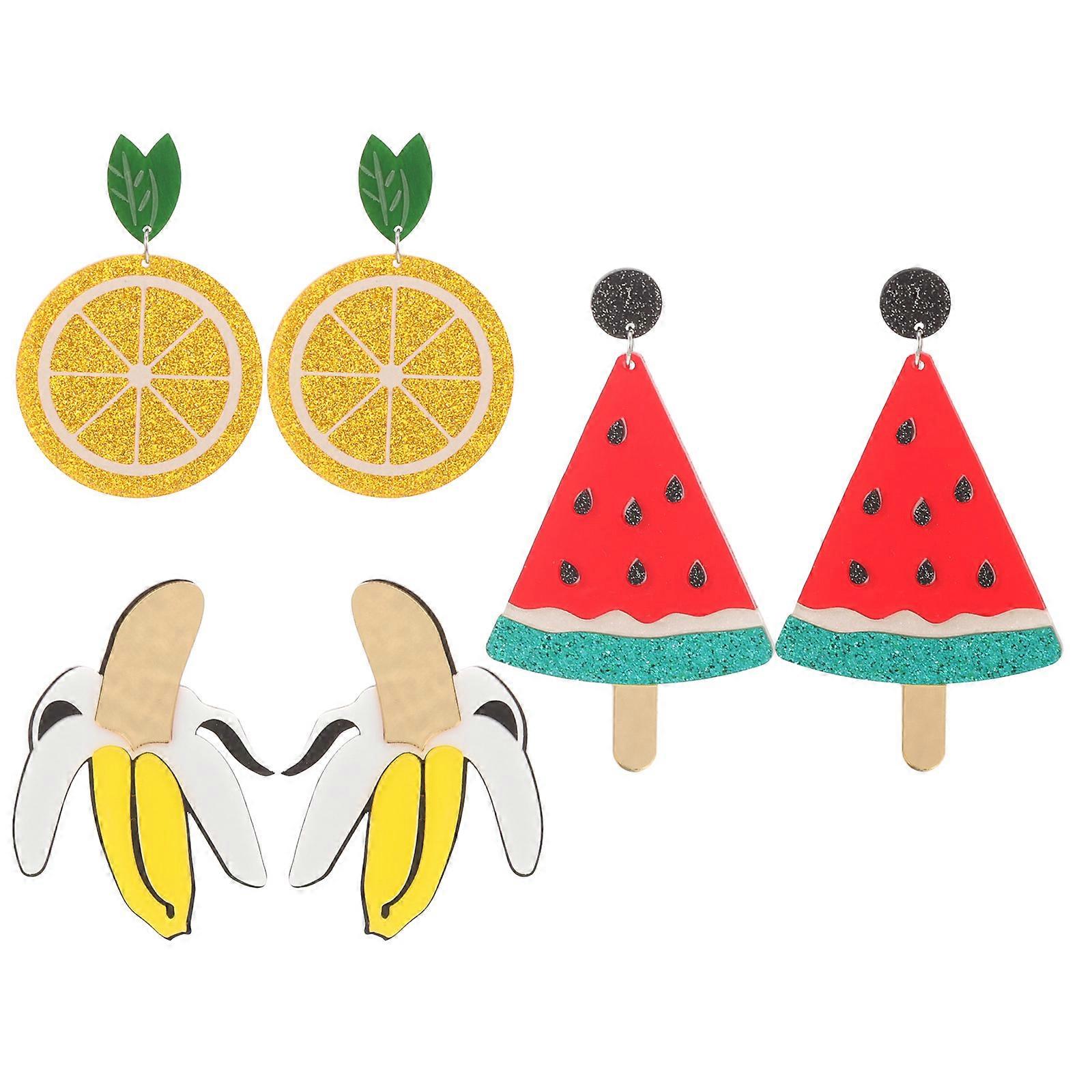Charming Fruit Shape Earrings For Girls In Assorted Color Perfect For Parties And Birthdays Versatile Wear 3 Pairs