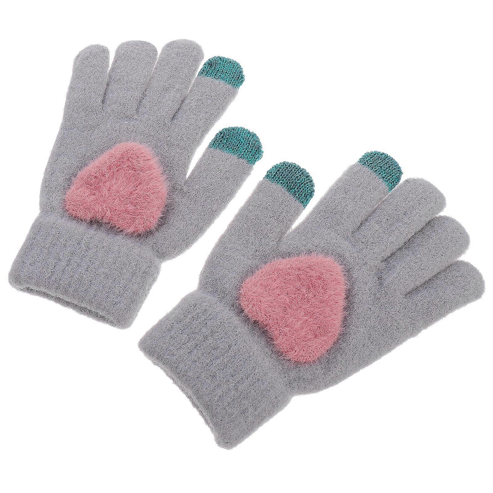 Winter Gloves Thick Touchscreen Knitted Gloves for 2Pairs with Heart Pattern