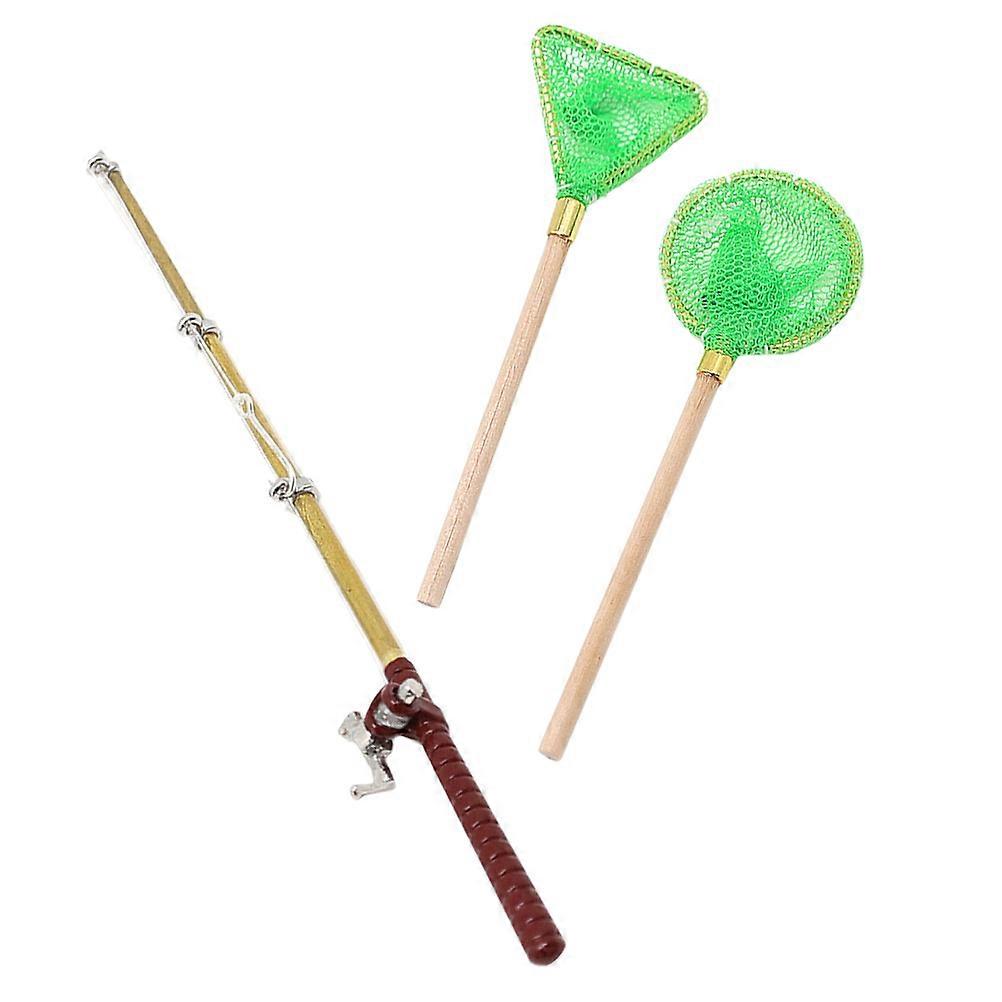 Ornamental Mini Fishing Pole Model for Playing 3Sets of Desktop Decorations