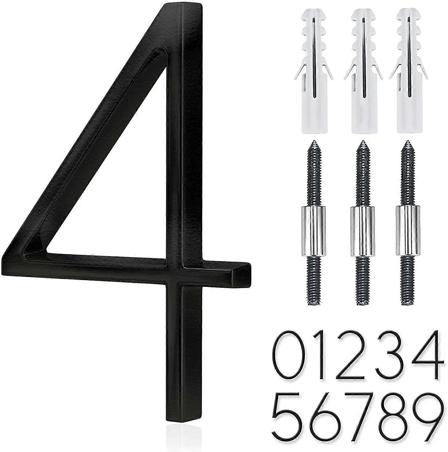 Stainless Steel Floating Door Number 5 inch, Rust Resistant, Black Coated, 911 Visible Address Sign, Numeric (4), compatible with modern decor
