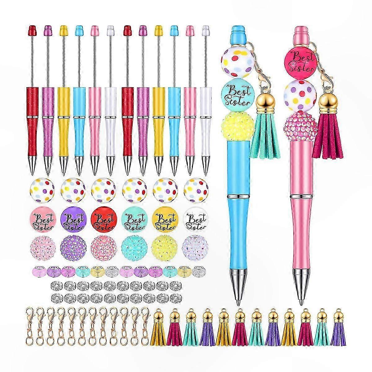 Bulk Pack of 12 Bead Pens with Assorted Colors for Crafting and Writing