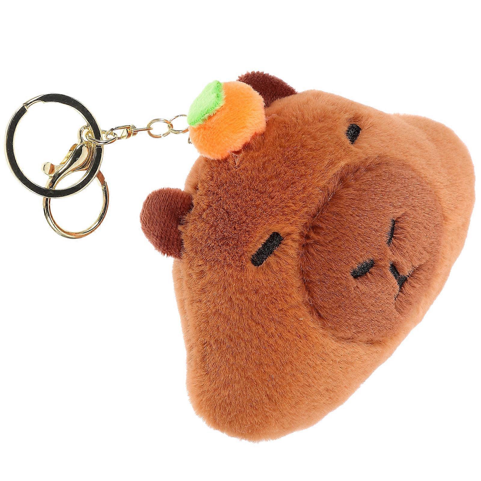 Brown Plush Capybara Pendant for Key Chain Decor 2Pcs Stuffed Charm