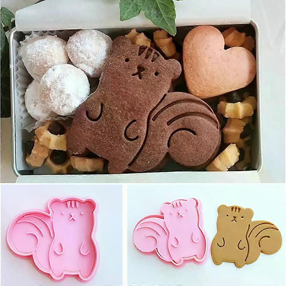 Cute Squirrel Gift Box Biscuit Mold DIY Press Baking Tool Cookie Cutters