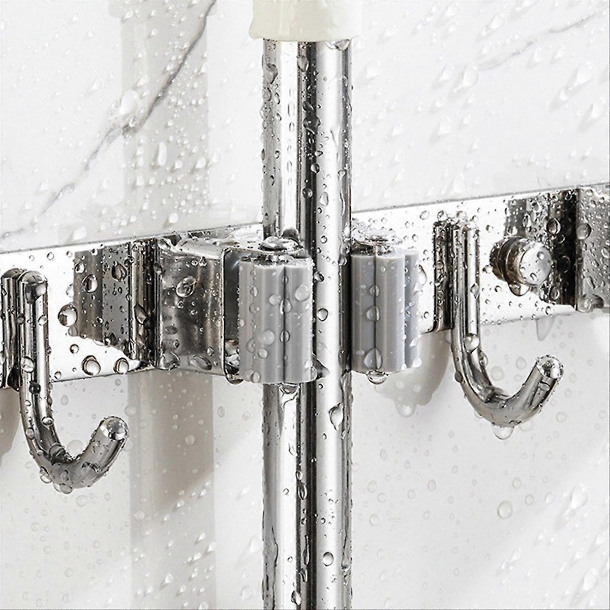 Stainless Steel Wall Mount Bracket 5 Racks and 4 Hooks Gray