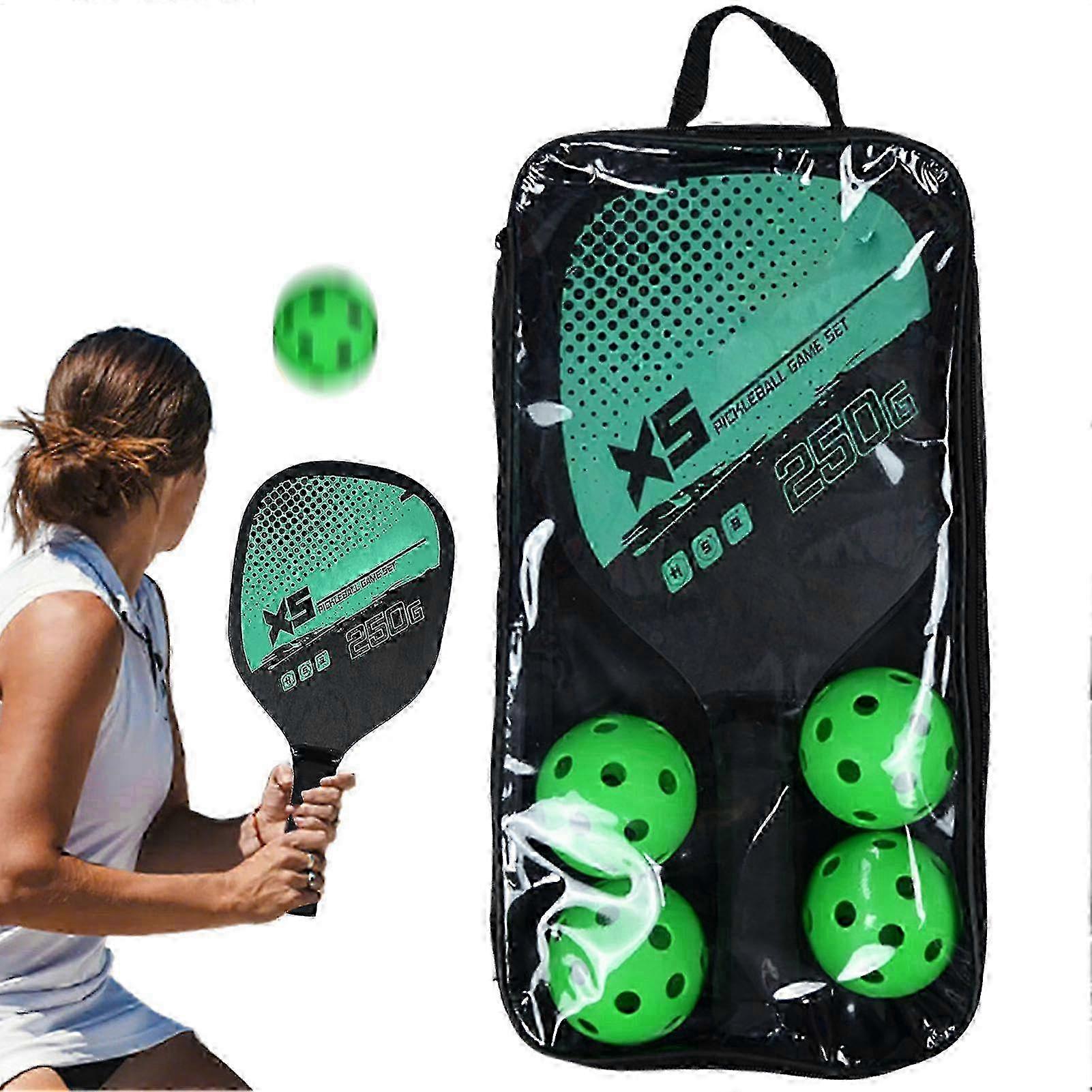 Pickleball Paddle Set - 2 Comfort Grip Bats with 4 Green Pickle Balls, Lightweight and Durable for All Skill Levels