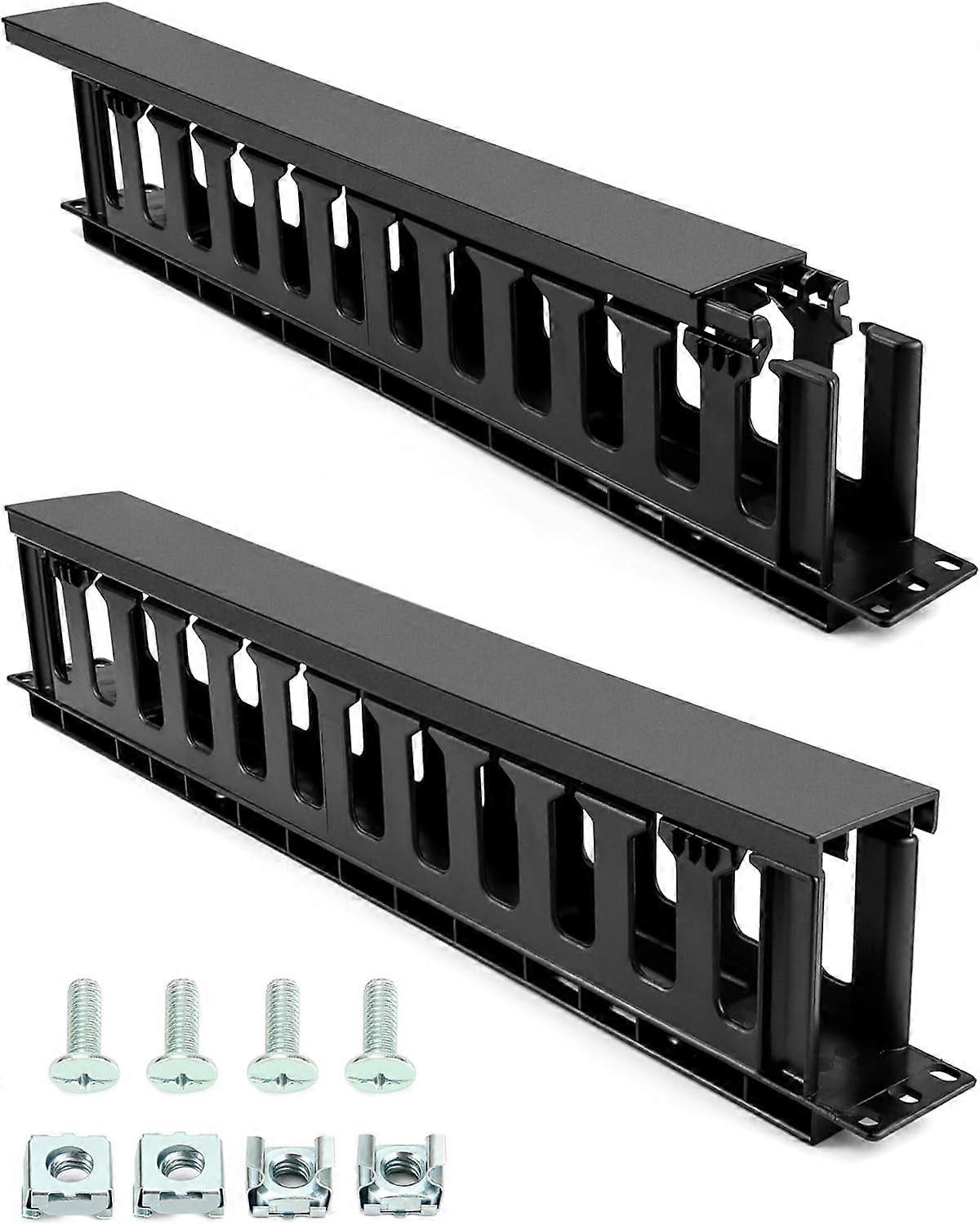 Horizontal Rack Mount Cable Management Organizer - 2 Pack, 1U Size with 12 Slots - Server Rack Organizer