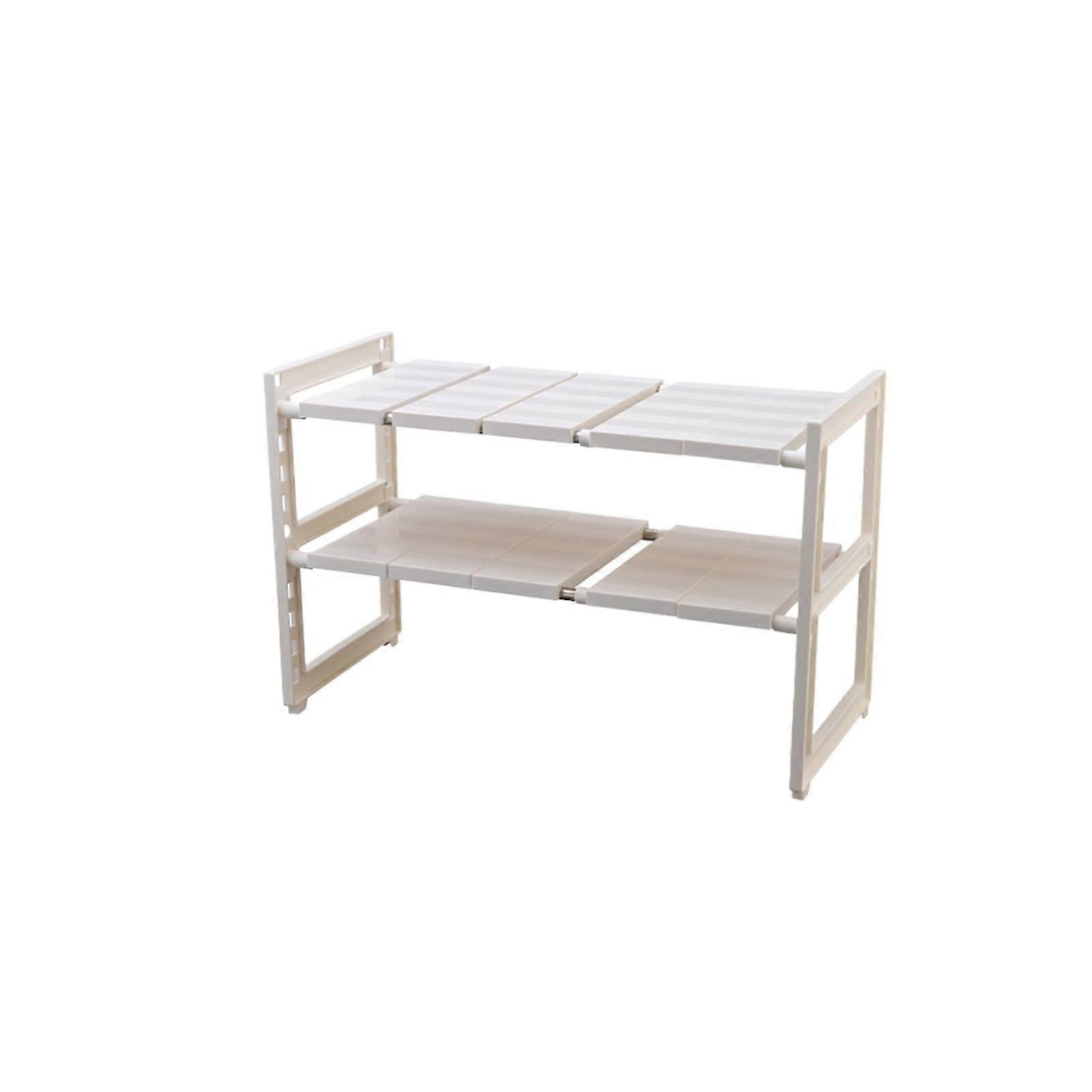 Kitchen Baker's Rack Stainless Steel Microwave Oven Rack Retractable Plastic DoubleLayer Pot Storage White 57.5cm