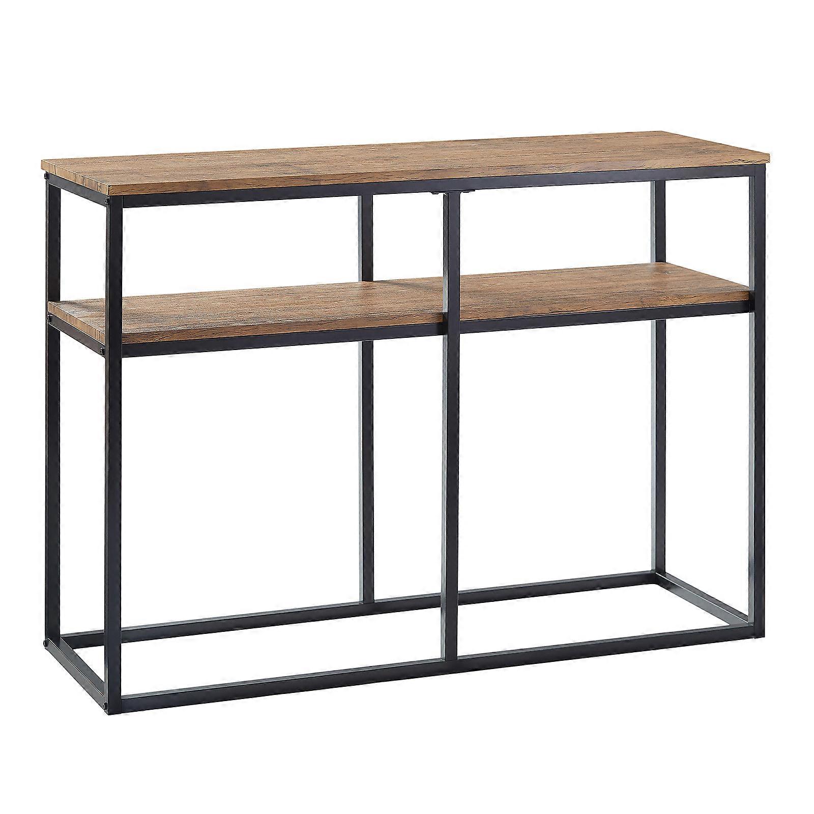 SoBuy FSB42-Q,Console Table Living Room Table Sofa Side Table with 2 Storage Shelves with Metal Frame,Compact Display Sofa Table with Wooden Effect 