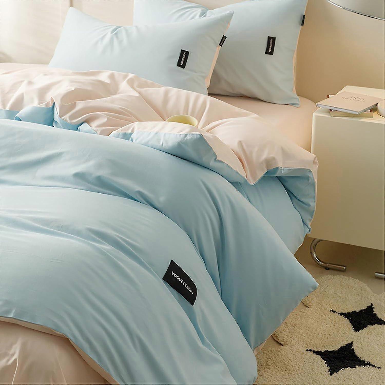 Simple Solid Color Bedding 4 Pieces Set Queen Size Cotton Comforter AllSeason With Sheets Pillowcases Shams Pink