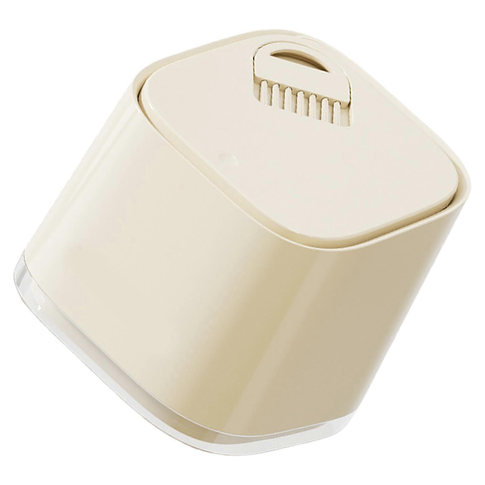 Space Saving Mini Press Lid Trash Bin Modern Cream White Plastic Garbage Can with Brush Desktop Waste Basket Organizers Multicolor