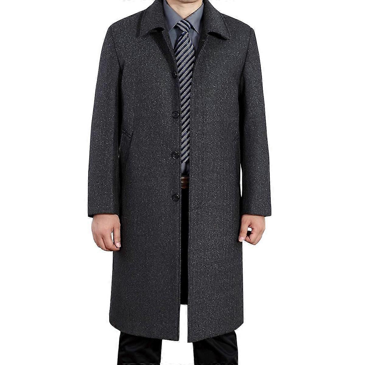 Mens Casual Solid Color Long Wool Winter Overcoat cy