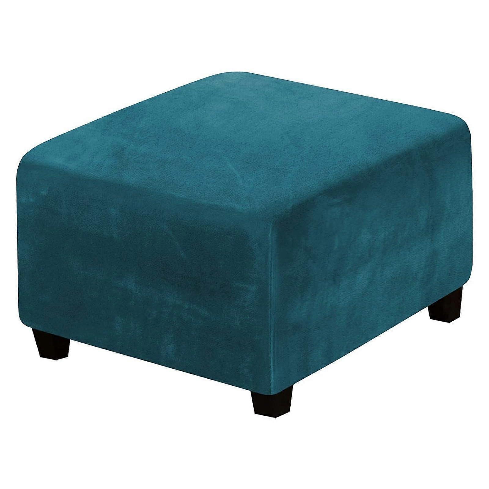 Square Footstool Cover Universal Velvet Slipcover For Pouffe Ottomans With Elastic Bottom Teal Large