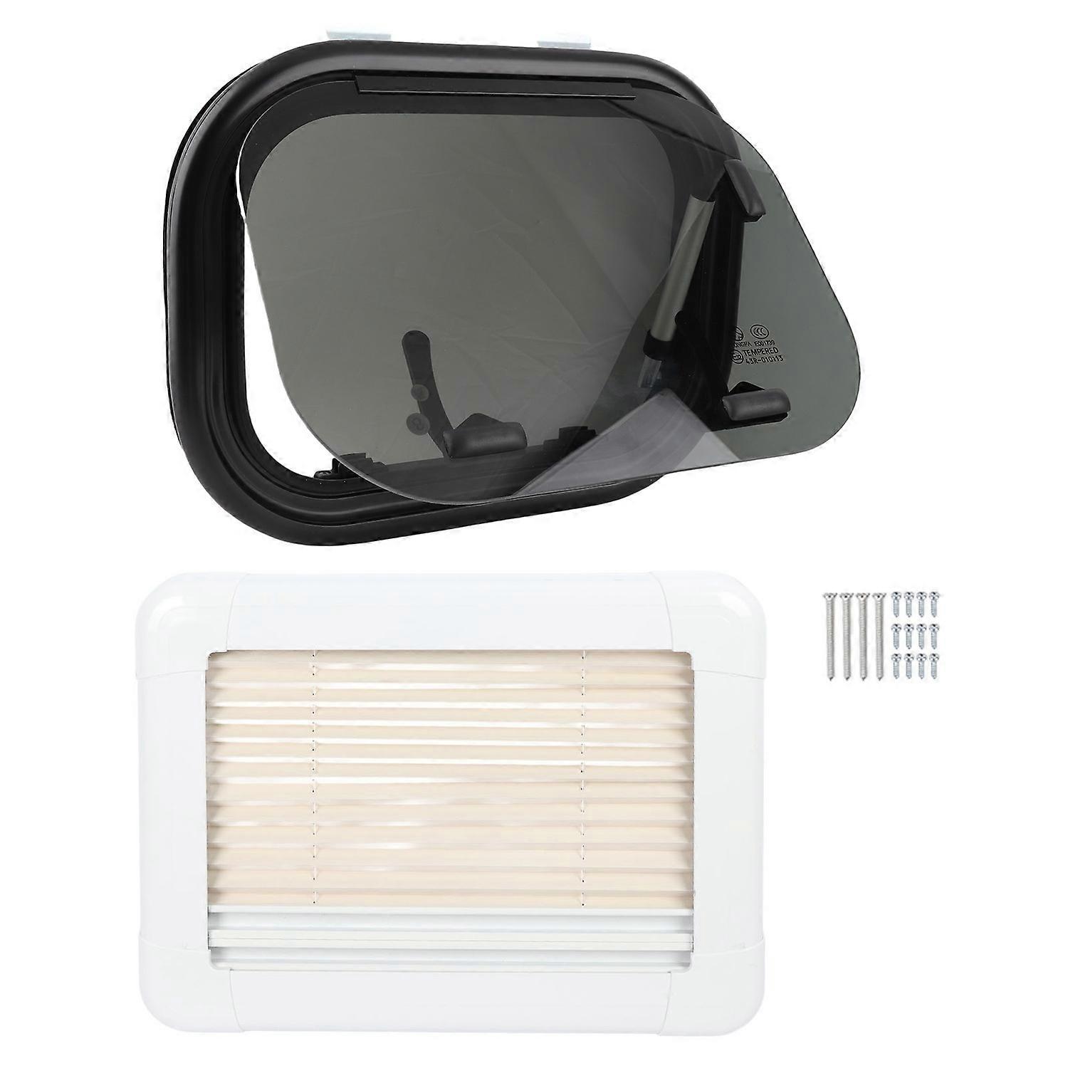 16x12inch RV Push Out Window Tempered Glass UV Protection Opening Window with Mesh Sun Curtain for C
