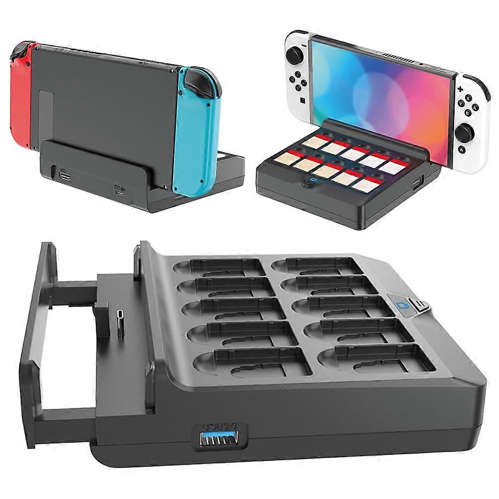 jixopn TV Docking Station with 10 Game Slots Charger Stand for compatible with Nintendo Switch/OLED