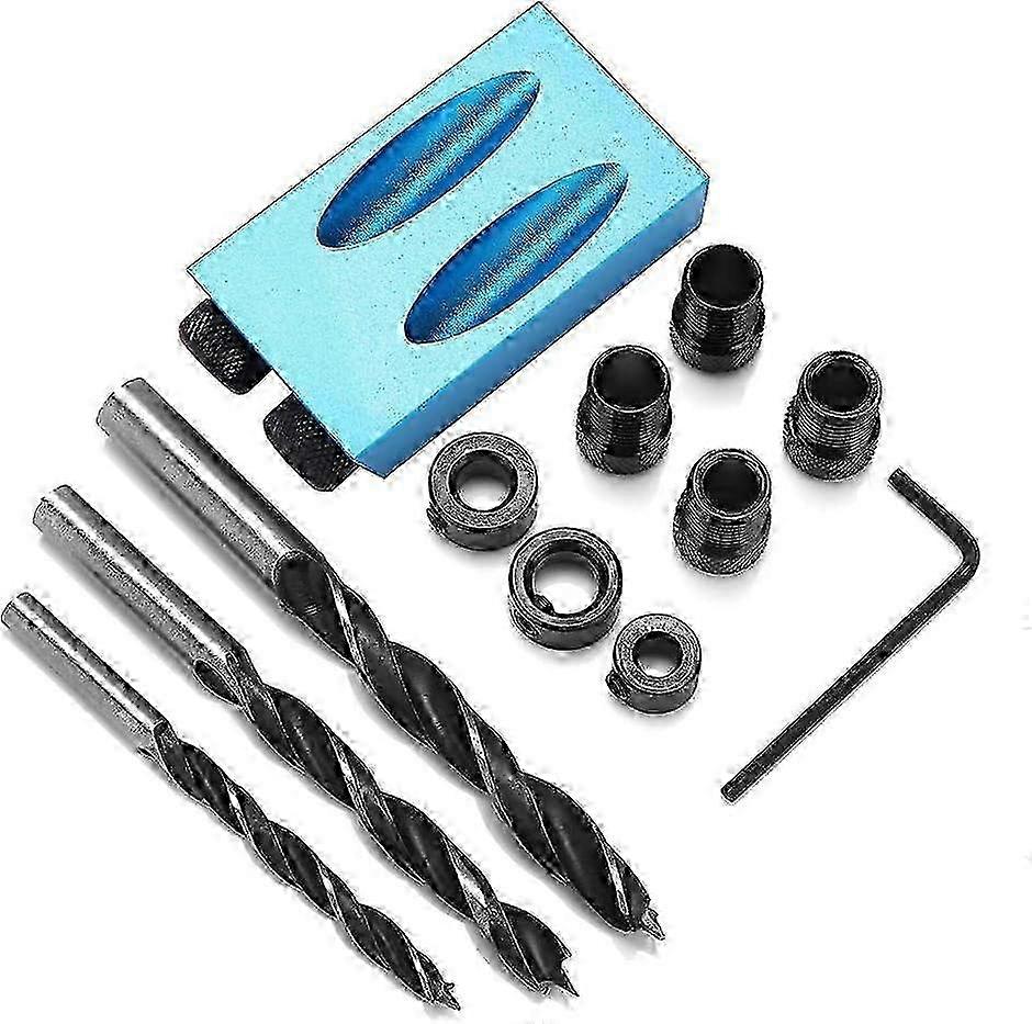 Drill Guide, 14pcs 15° Pocket Hole Drill Kit for Woodworking Oblique Drilling Guide Set Positioner Locator Tool