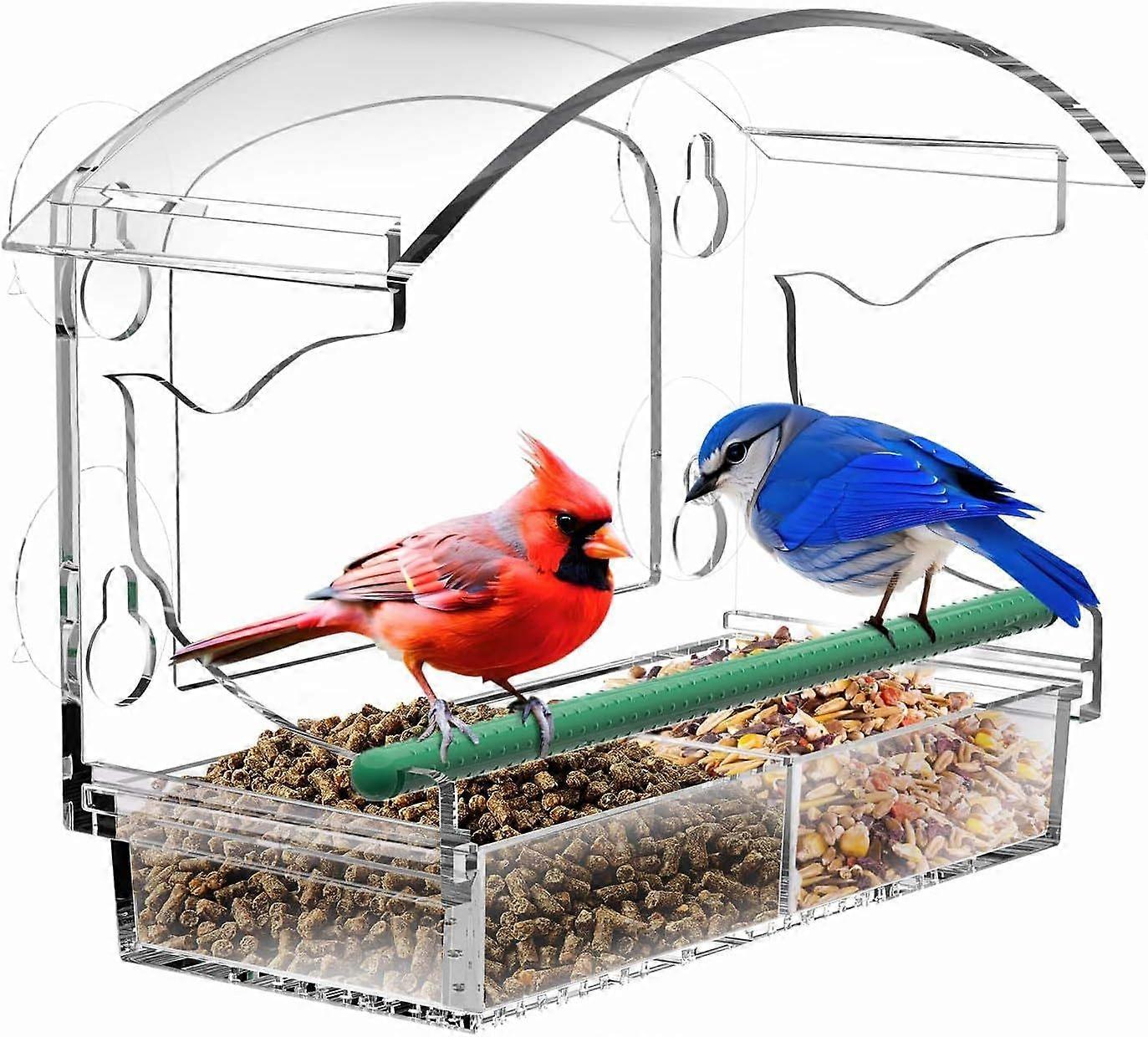 Window Bird Feeders with 4 Strong Suction Cups and Detachable Seed Tray for Small Birds only, BPYOT Acrylic Clear Bird Feeders are Unique Gardeni