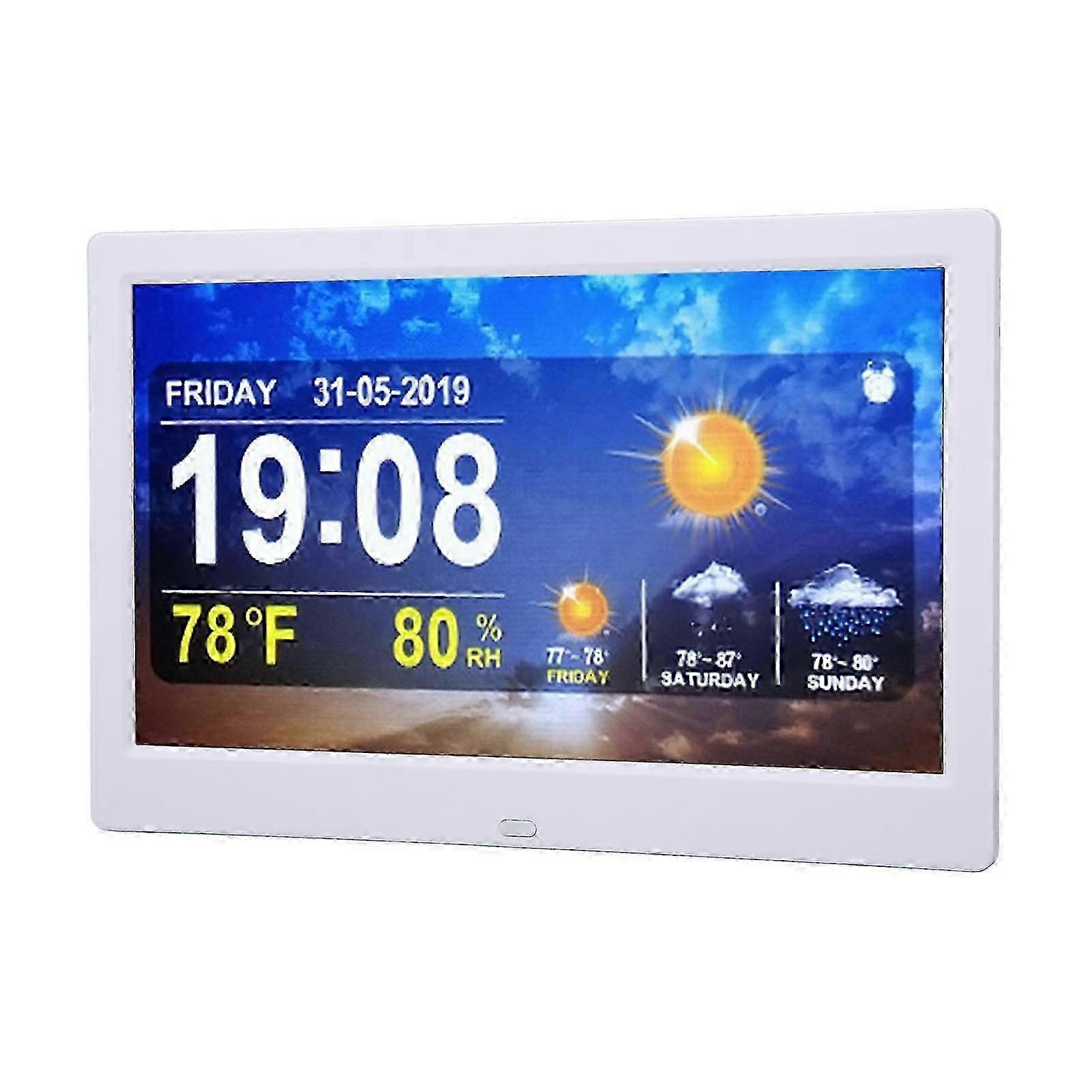 WIFI Weather Clock 10in 100‑240V White Date Time Temperature Humidity Color Display Alarm Clock with Remote Control Support Photos Videos Music P