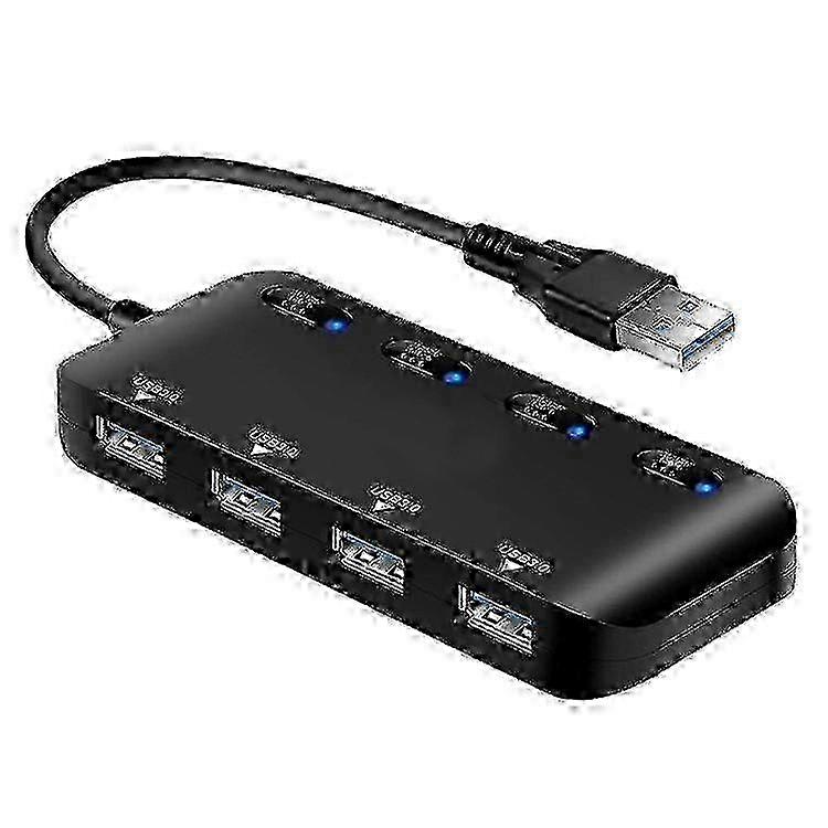 Power Strip USB 3.0 Hub, Ultra Slim Multiple 4 Port USB Hub with Individual Power Switch LEDs 25-26s