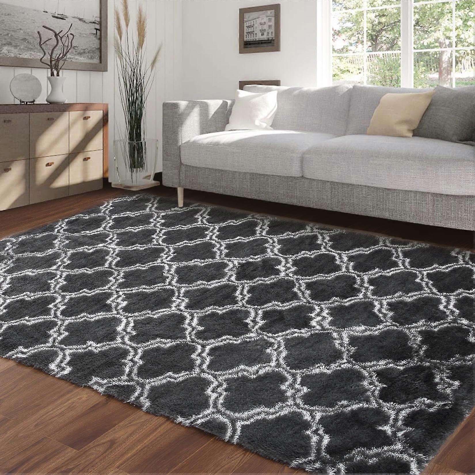 Haperlare Moroccan Shag Area Rugs Geometric Indoor Super Soft Fuzzy Plush Rugs, 6' x 9' Dark Gray