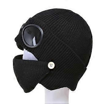 Fliegermütze mit abnehmbaren Gläsern, Wintermütze aus Strick