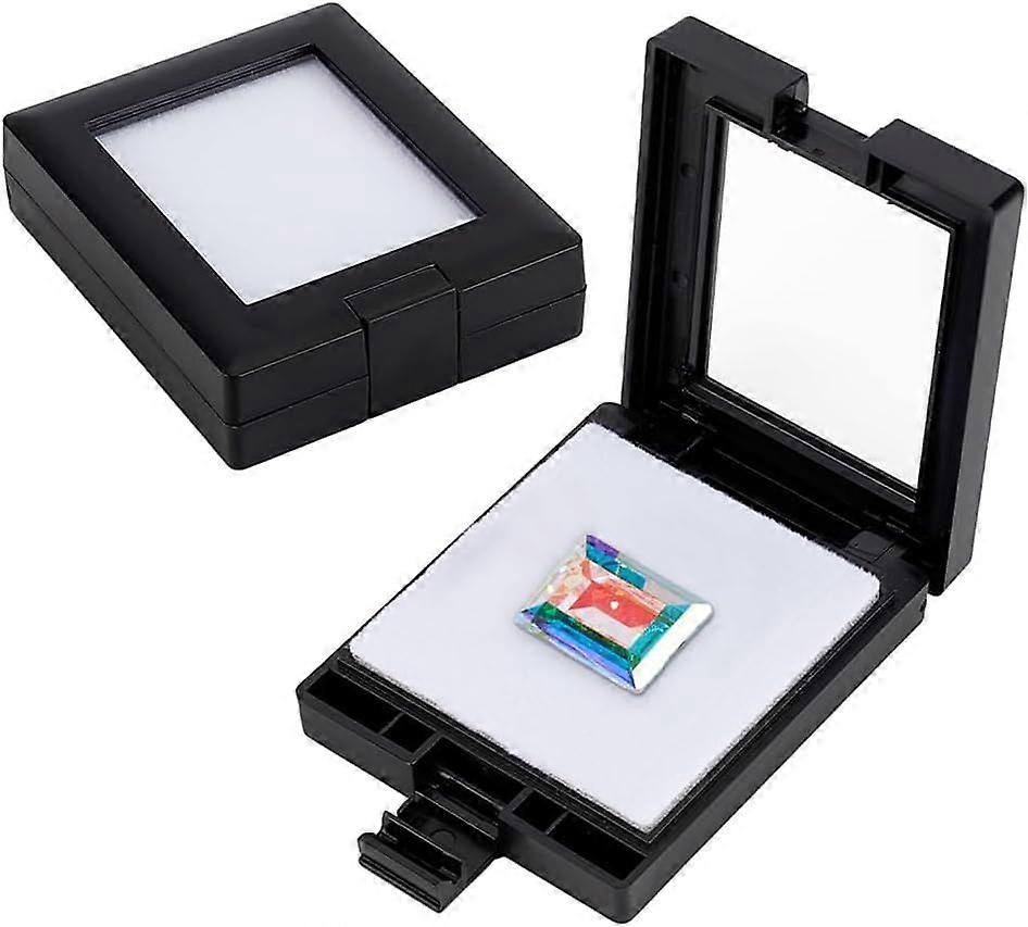 2Pcs Black Gemstone Display Box 2.42x1.97Inch Loose Diamond Jewelry Box with Clasp Lids and Sponge for Gems Coin Jewelry Displaying and Gift Packing