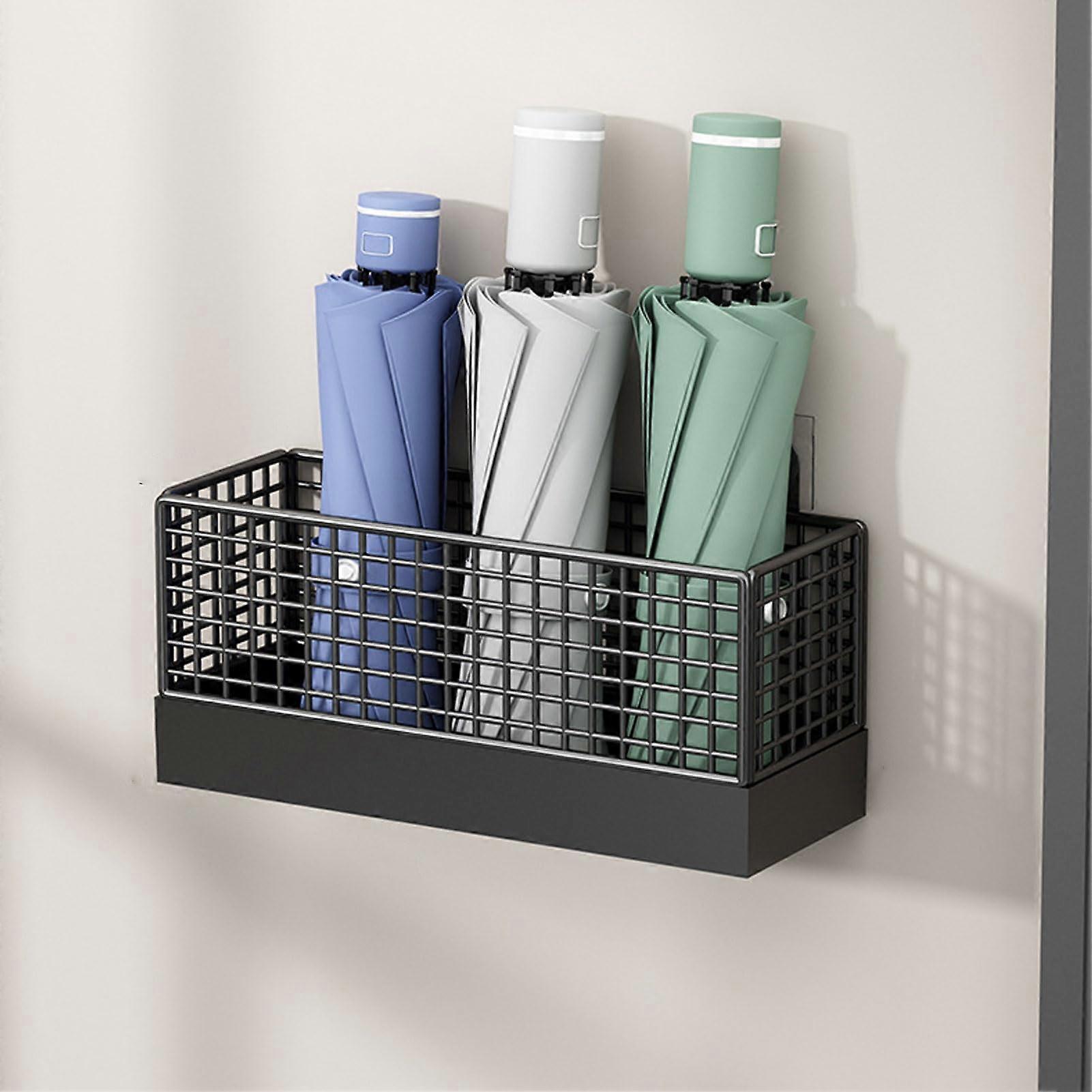 Wall Mounted Umbrella Rack No Drilling Sturdy Iron Holder for Home Entryway Hallway (Black)