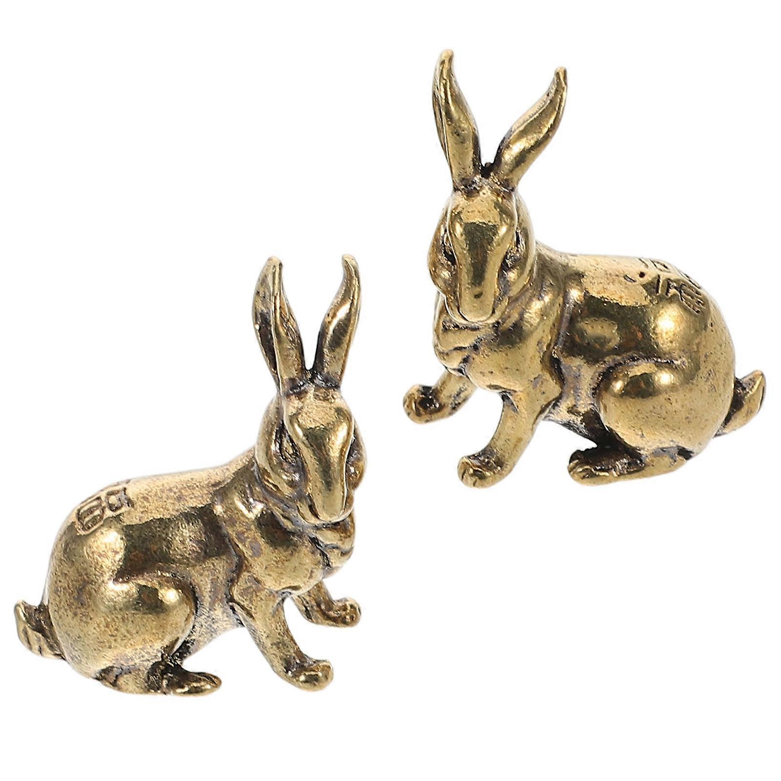 Solid Brass Bunny Figurine Set for Tea Pet and Home Ornament Use