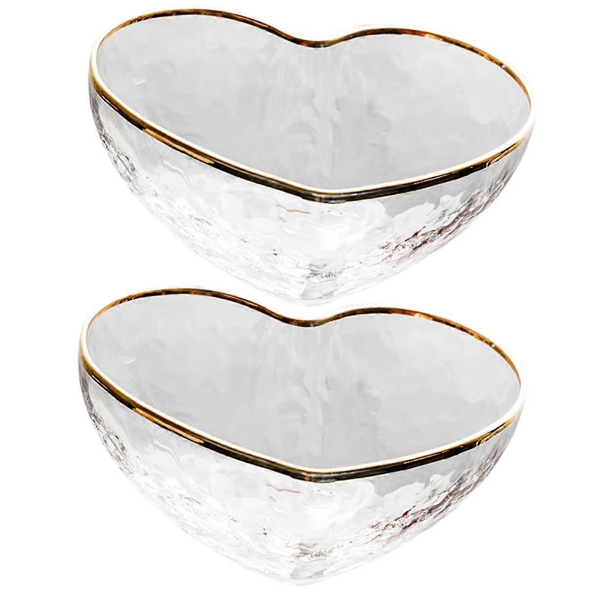 2 Pack Heart Shaped Glass Dessert Bowls with Embossed Design for Serving Fruits Nuts Pudding