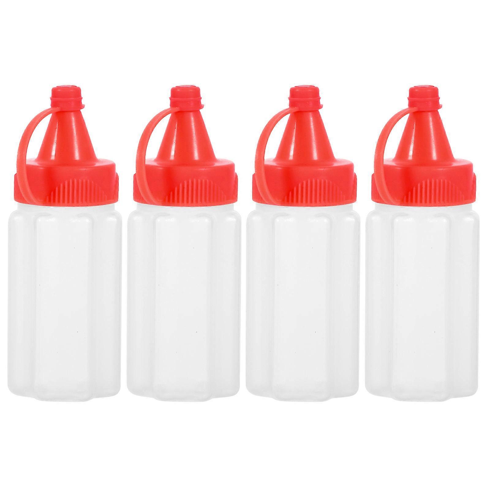 Red Mini Squeeze Bottle for Condiment Storage Small Ketchup Mustard Sauce Bottles Set of 4