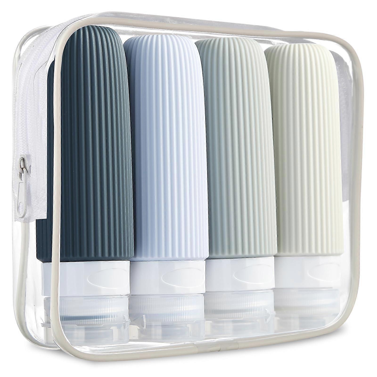 Travel Bottles 3oz TSA Approved Leak Proof Silicone Toiletry Containers with Clear Bag 4 Pack Grey