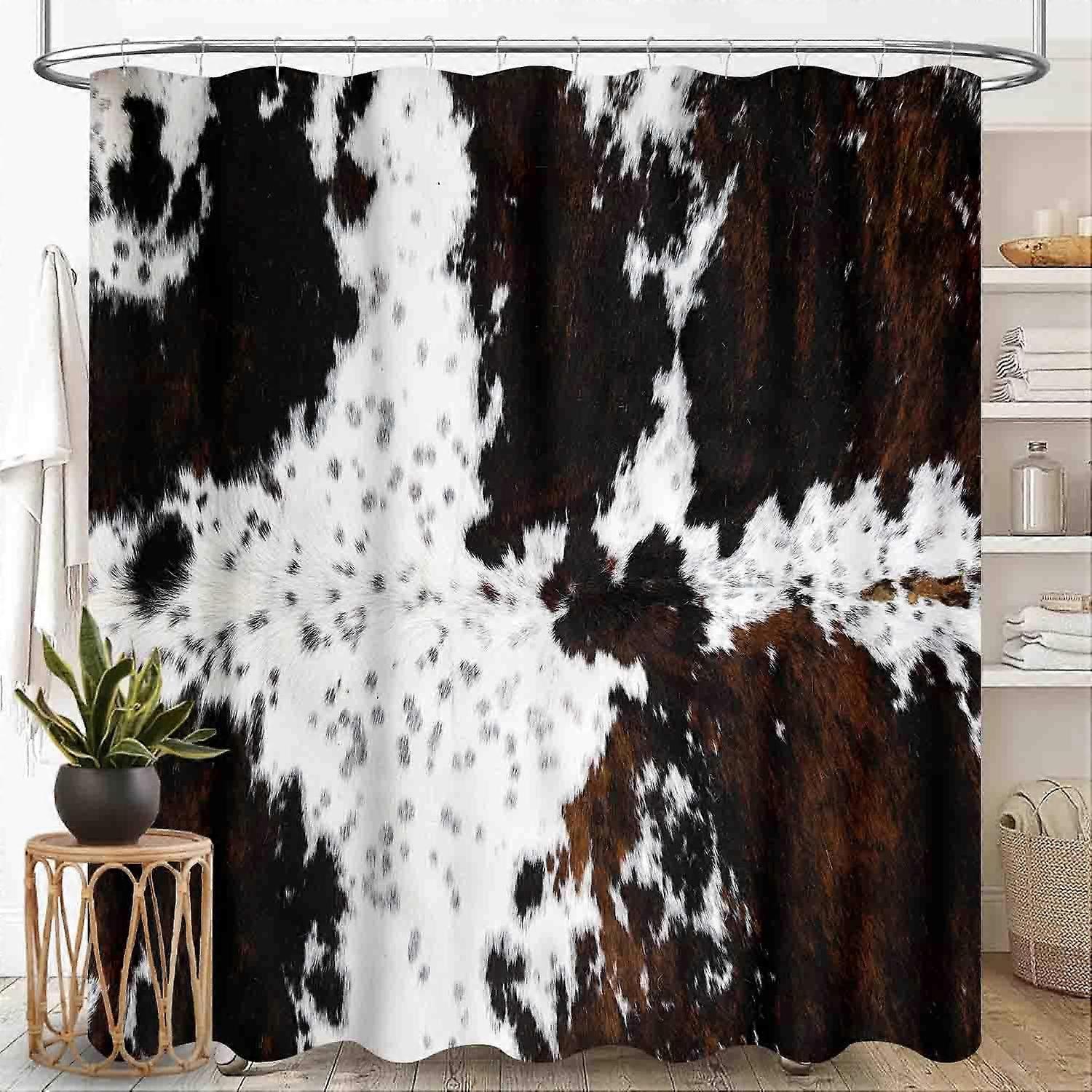 Western Shower Curtain 72x72 Waterproof Cow Print Rustic Farmhouse Style with Hooks