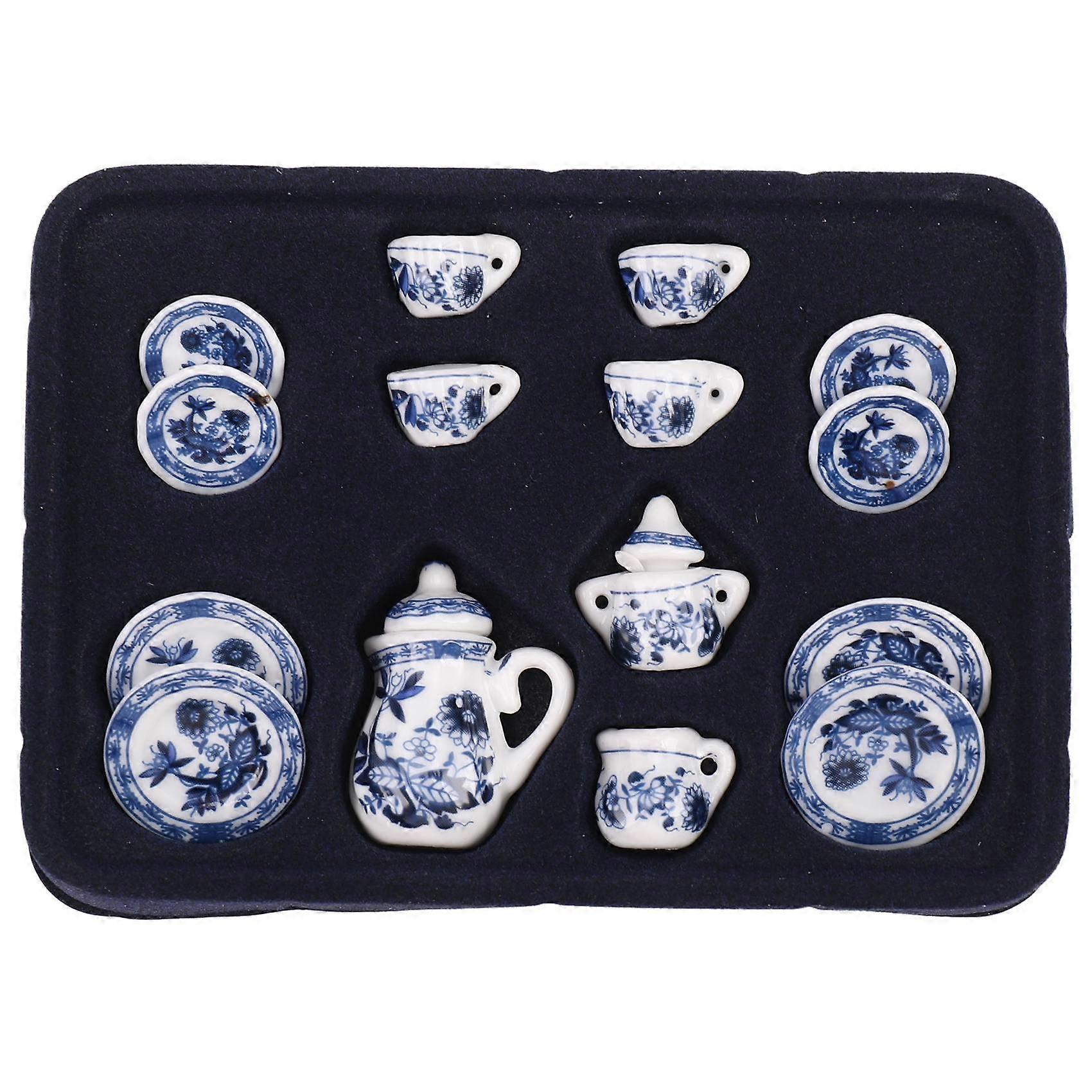 1/12th Dining Ware China Ceramic Tea Set Dolls House Miniatures Blue