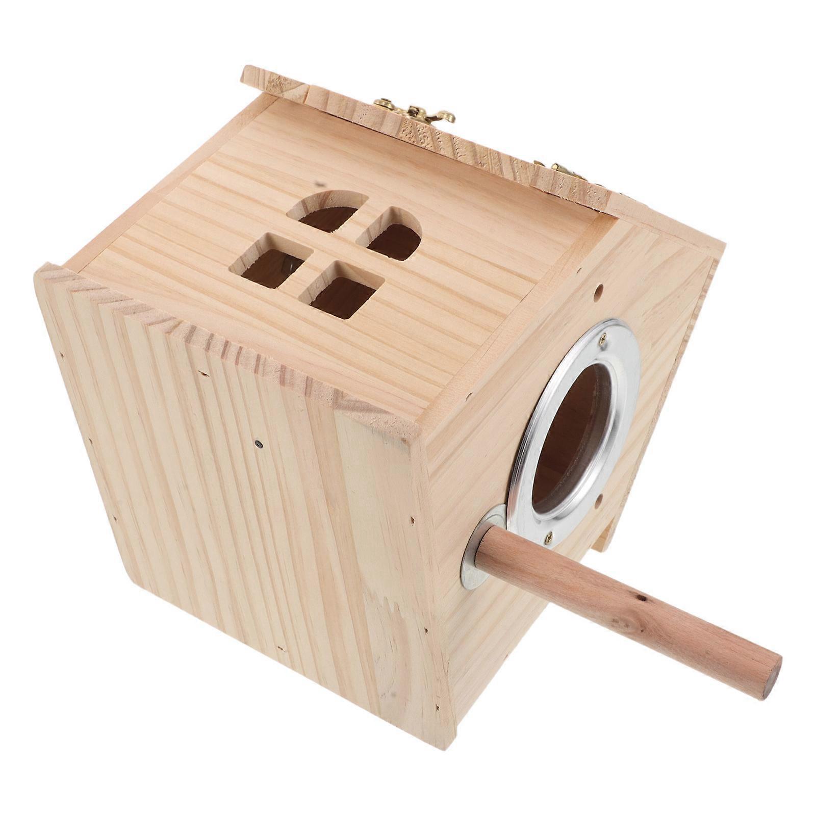 Bird Breeding Box Wood Parrot Nesting Box for Nesting Light Yellow