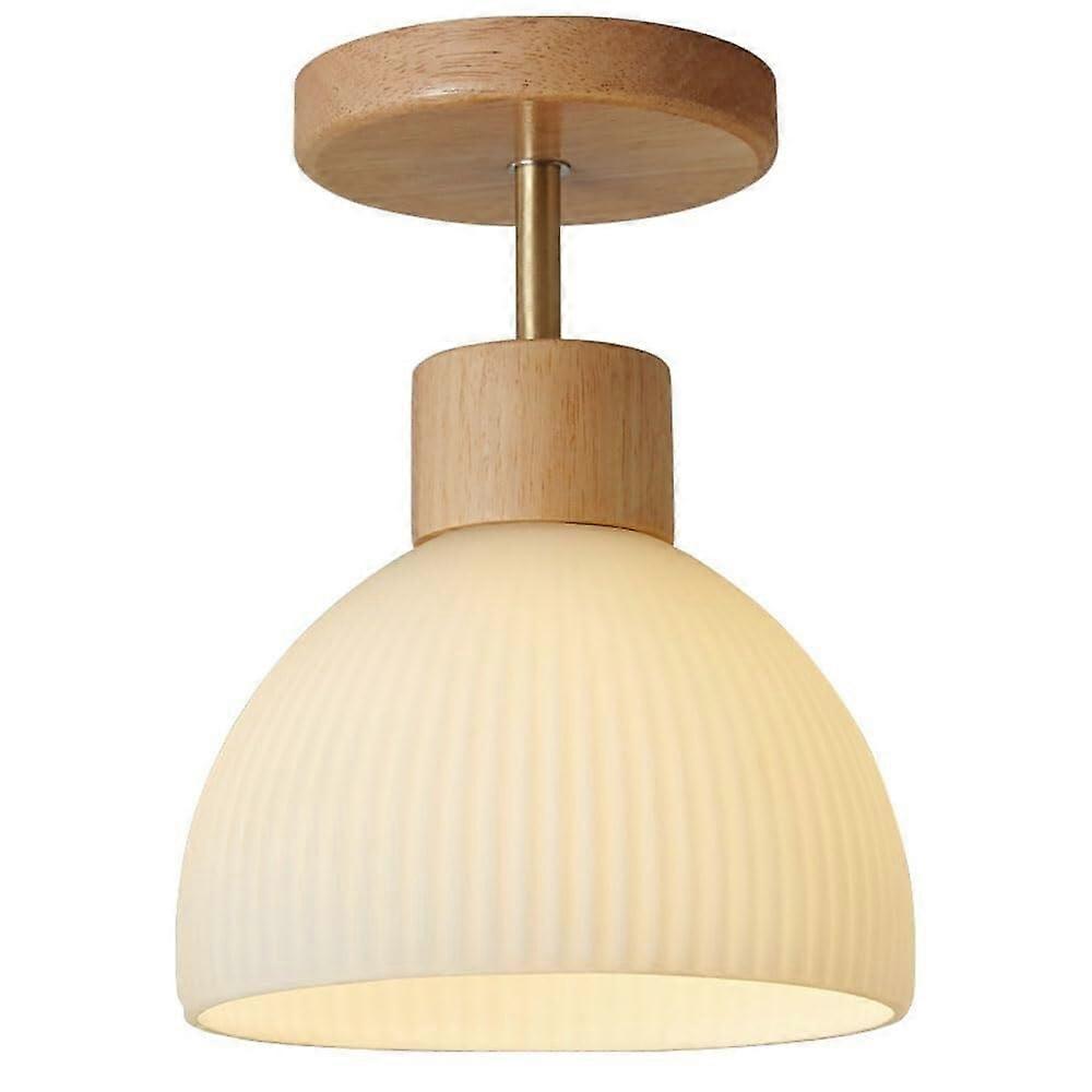 Modern Wood Ceiling Light Fixture, Rustic Solid Wood E27 Semi Flush Mount Lamp for Living Room
