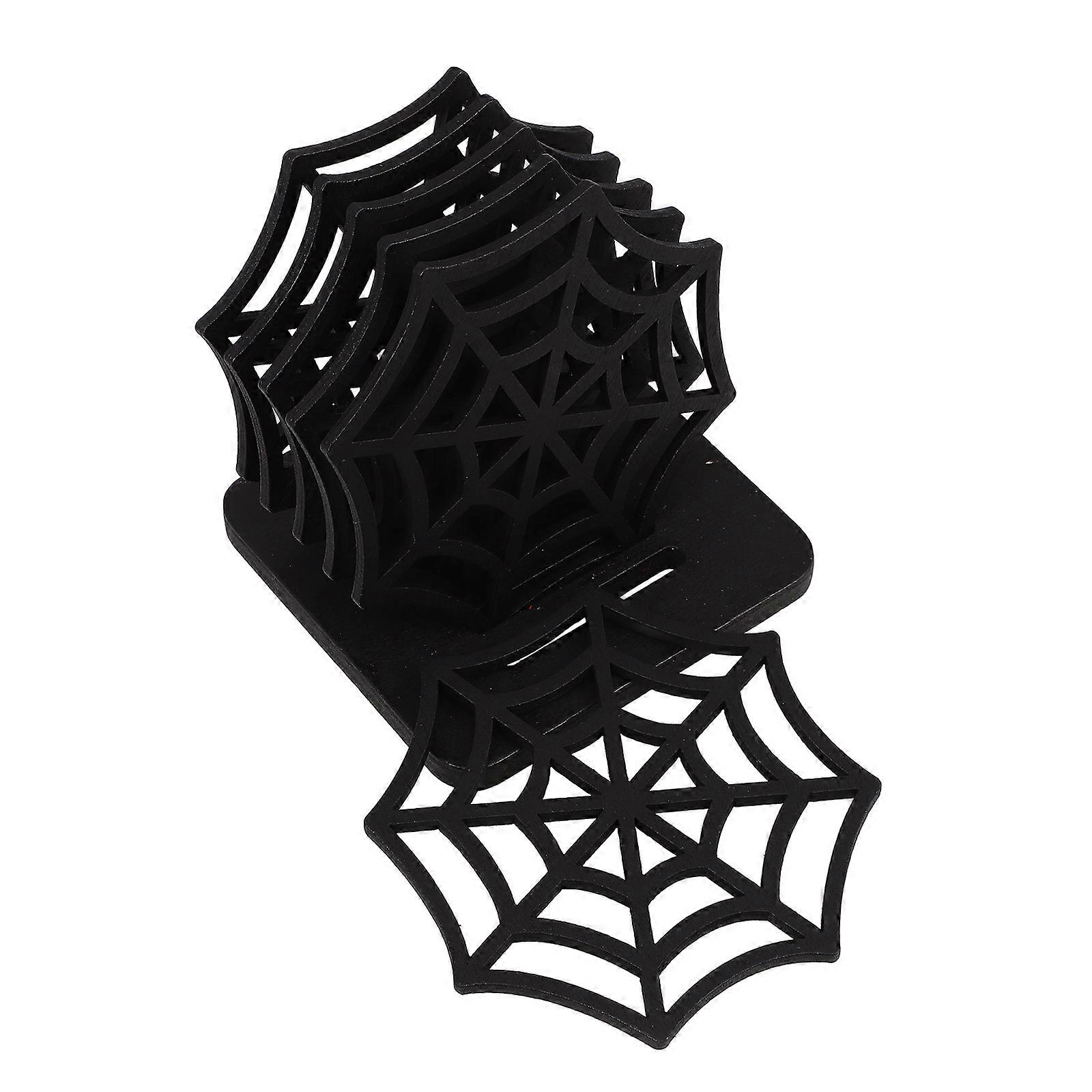 Halloween Spider Web Coaster Wooden Material for 2Sets Drink Use