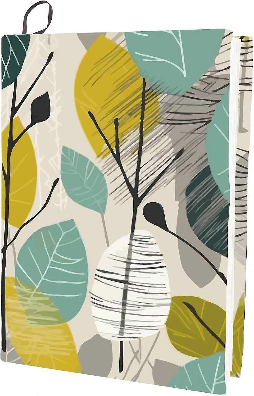Simple Line Leaf Book Cover Green Fabric Stretchable Book Sleeves Protector Elastic Notebook Nylon Polyester Reusable Washable Supply for Paperback So