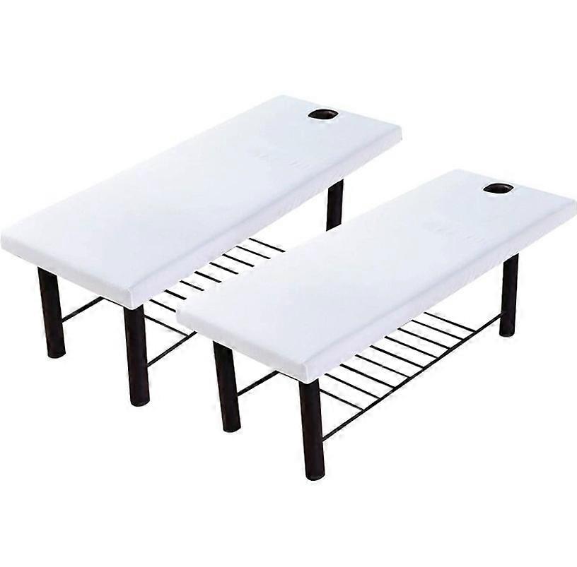 2 Pack Massage Table Fitted Sheets with Hole, Soft Polyester, Reusable-Suitable for Massage Beds Under 80cm（White）