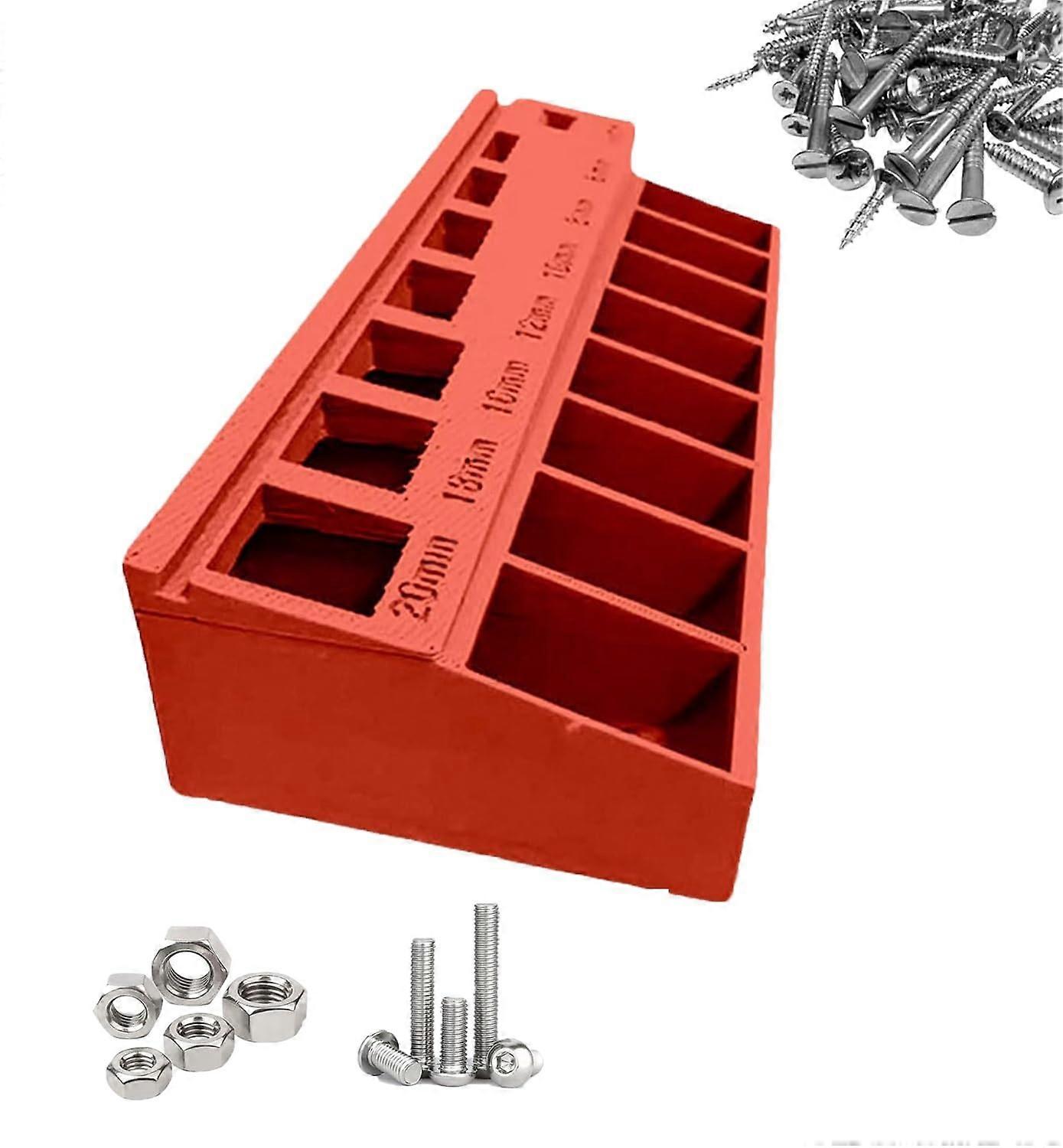 M3 Screw Organizer with 7 Slots for Precise Length Measurement, Durable Red Hardware Storage Box
