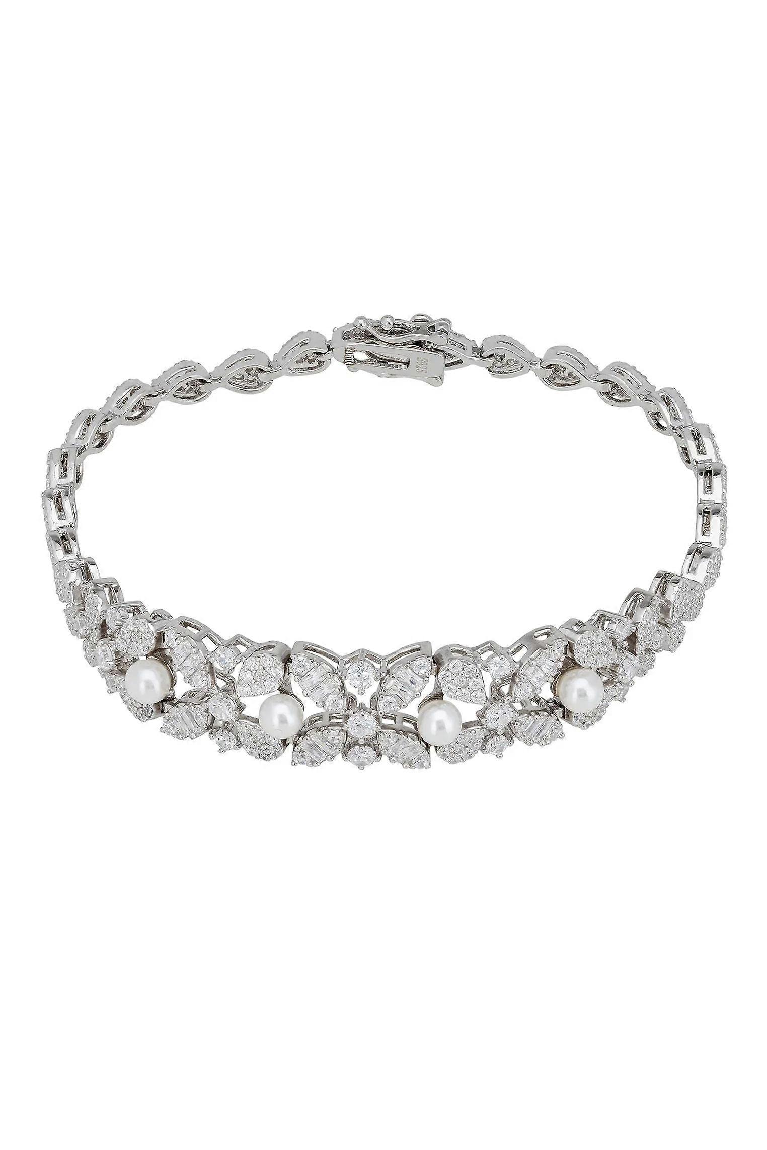 Marchioness 纯银网球手链，镶嵌仿钻石和马约里卡珍珠，女士