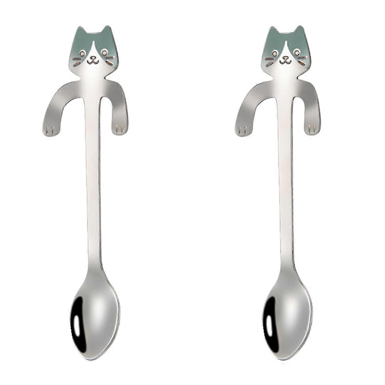Stainless Steel Cat Shape Teaspoons Set of 2 Mini Coffee Espresso Spoons Mirror Polished Finish