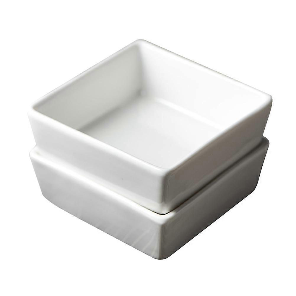 Seasoning Dish White Ceramic Bowl for Kitchen Use 2Pcs Mini Square Set