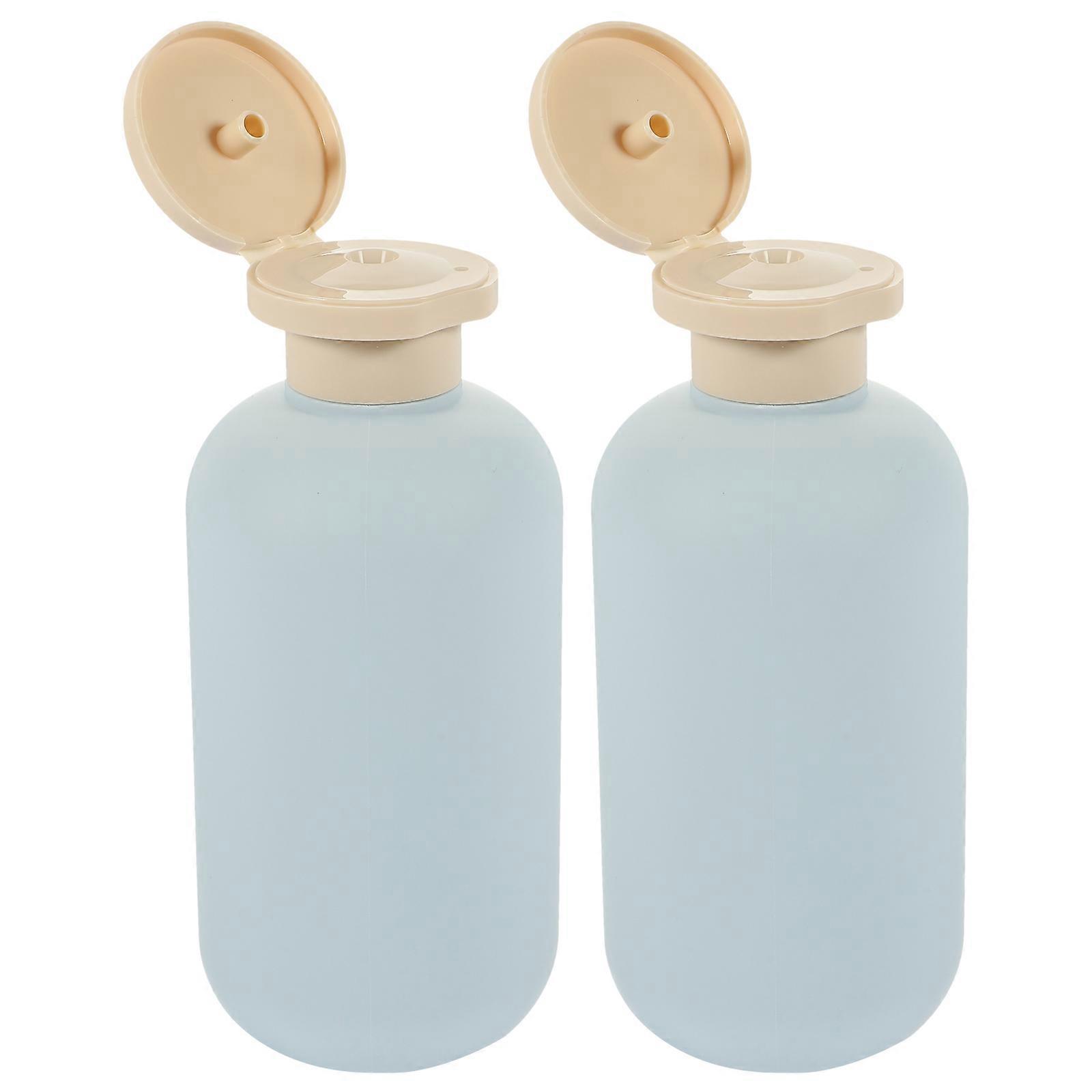 Sky-Blue Plastic Shampoo Bottles with Flip Cap for Travel 2Pcs Refillable Set