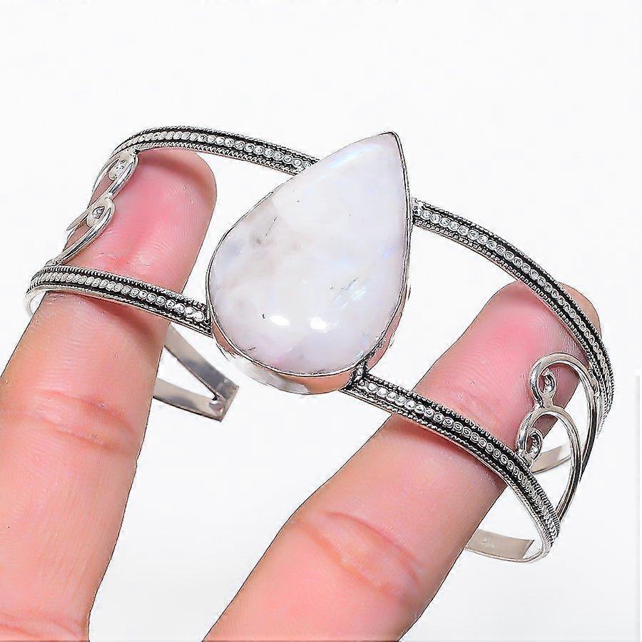 Natural Moonstone Gemstone 925 Sterling Silver Cuff Bangle Adjustable L4i37