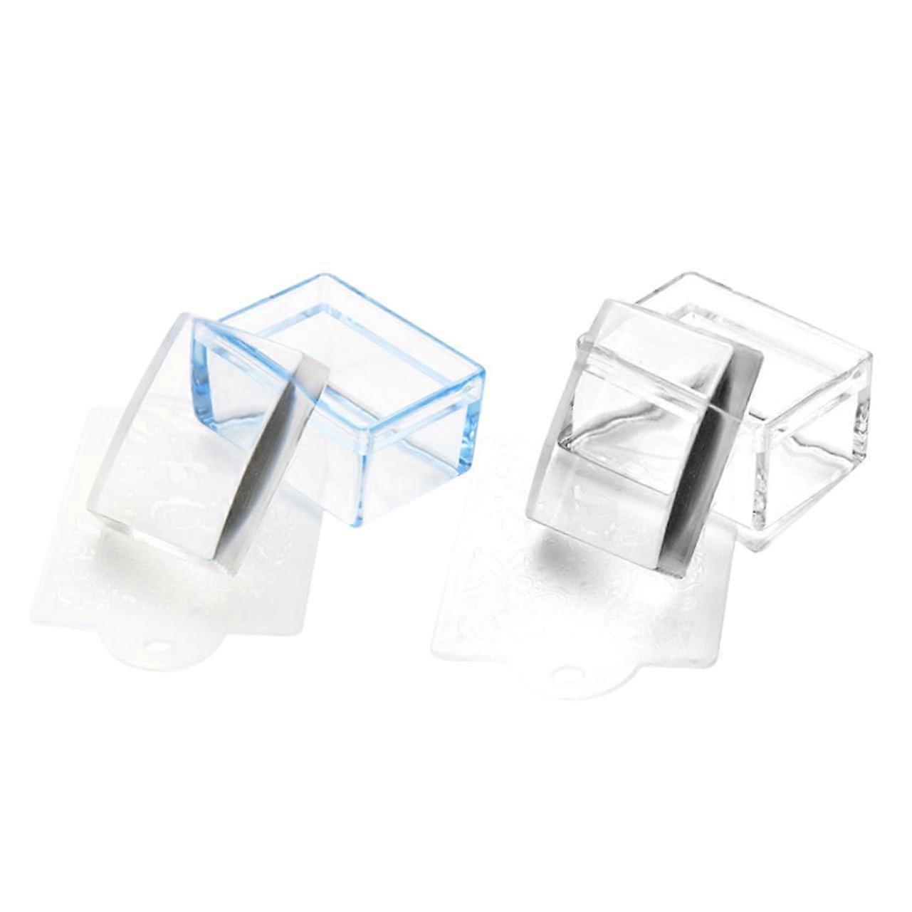 2pcs Square Nail Art Stamper Set with Transparent Tool for Precise DIY Manicure Designs