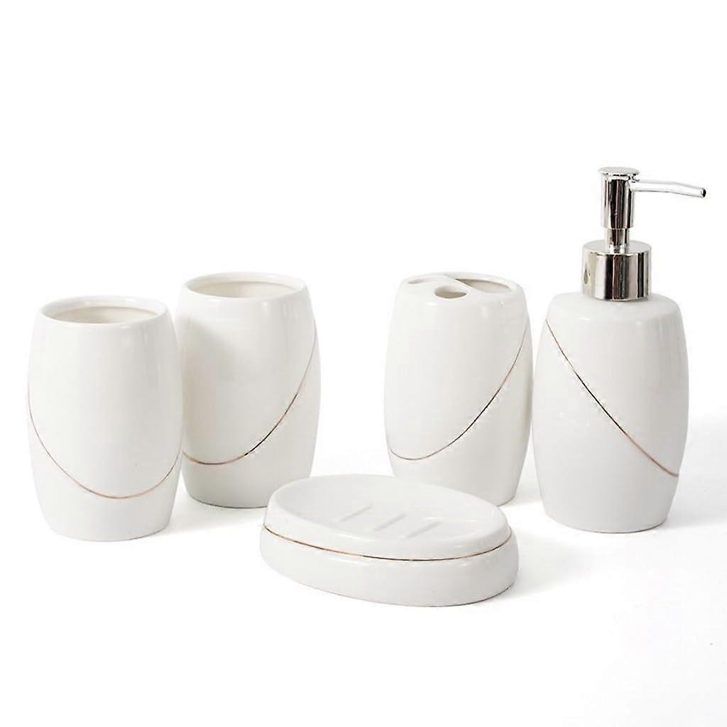 Ceramic Wall Mounted Bathroom Set, Five Piece Accessories with Smooth Polished Edges