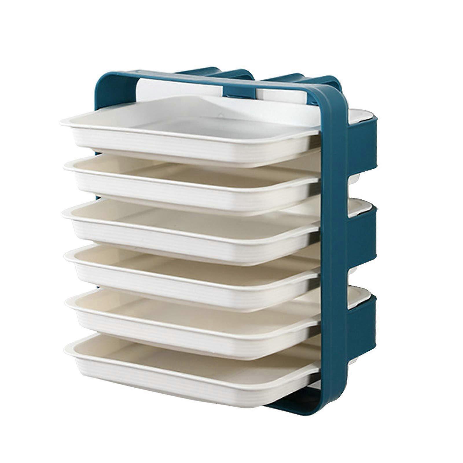 Kitchen Drawer Organizer 6 Layer MultiTier Dish Rack with Wall Mount, SpaceSaving Blue
