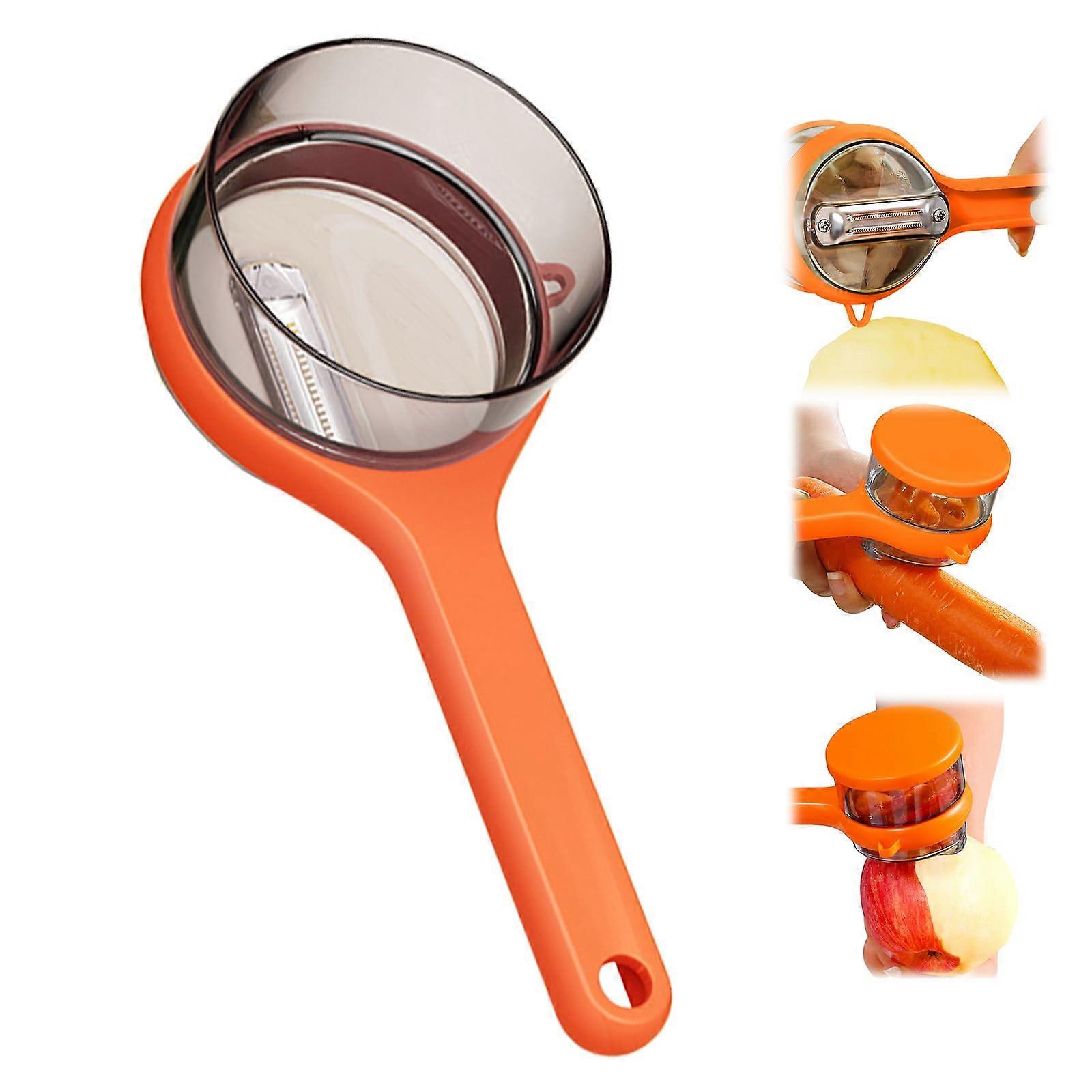 Vegetable Peeler with Container DoubleSided Steel Blade Ergonomic Grip for Kitchen (Orange)
